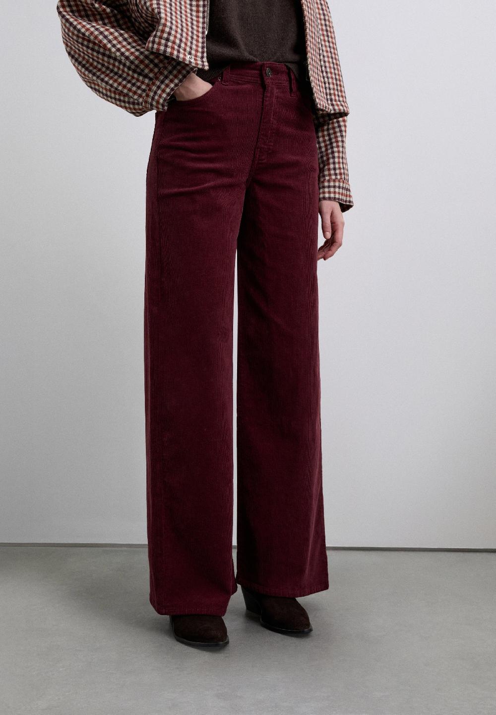 Scalpers STRAIGHT CORDUROY TROUSERS BURGUNDY