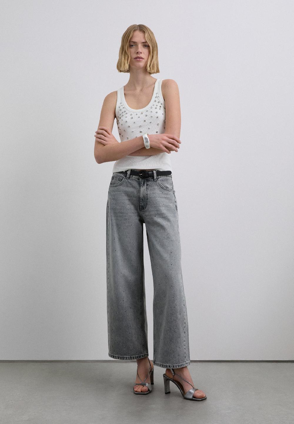 Scalpers STRAIGHT JEANS WITH STUDS MEDIUM GREY