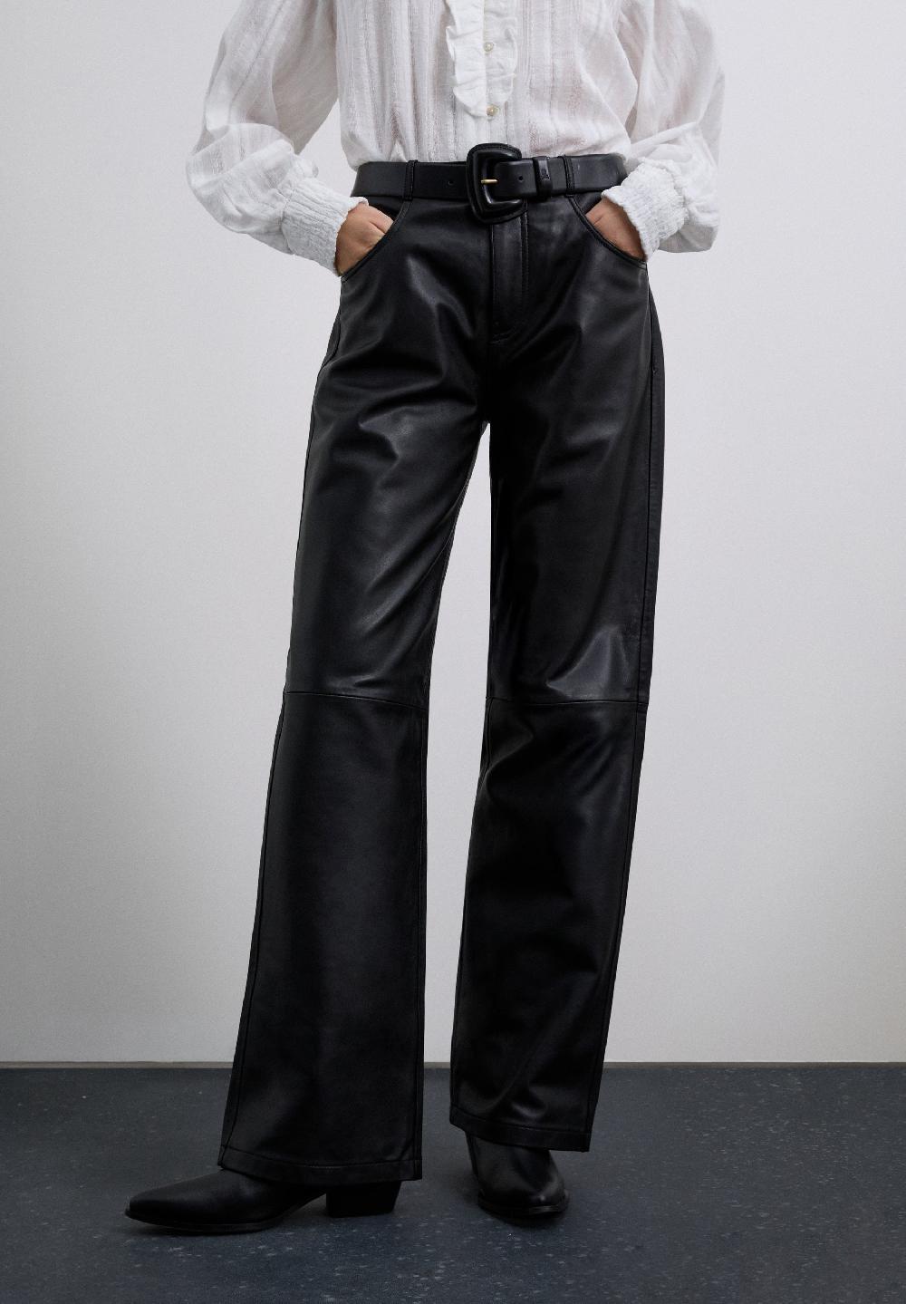 Scalpers STRAIGHT LEATHER TROUSERS BLACK
