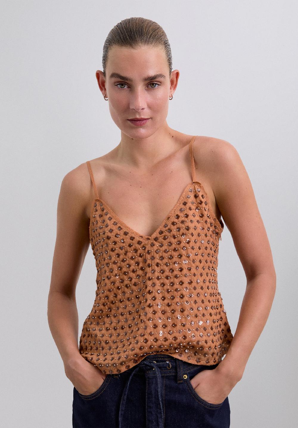 Scalpers STRAPPY TOP WITH SEQUINS BLUSH