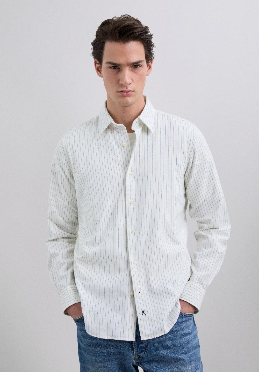 scalpers STRIPED BRUSHED COTTON SHIRT BLUE STRIPES