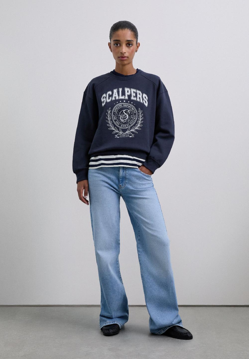 Scalpers STRIPED COLLAGE PRINT SWEATSHIRT NAVY