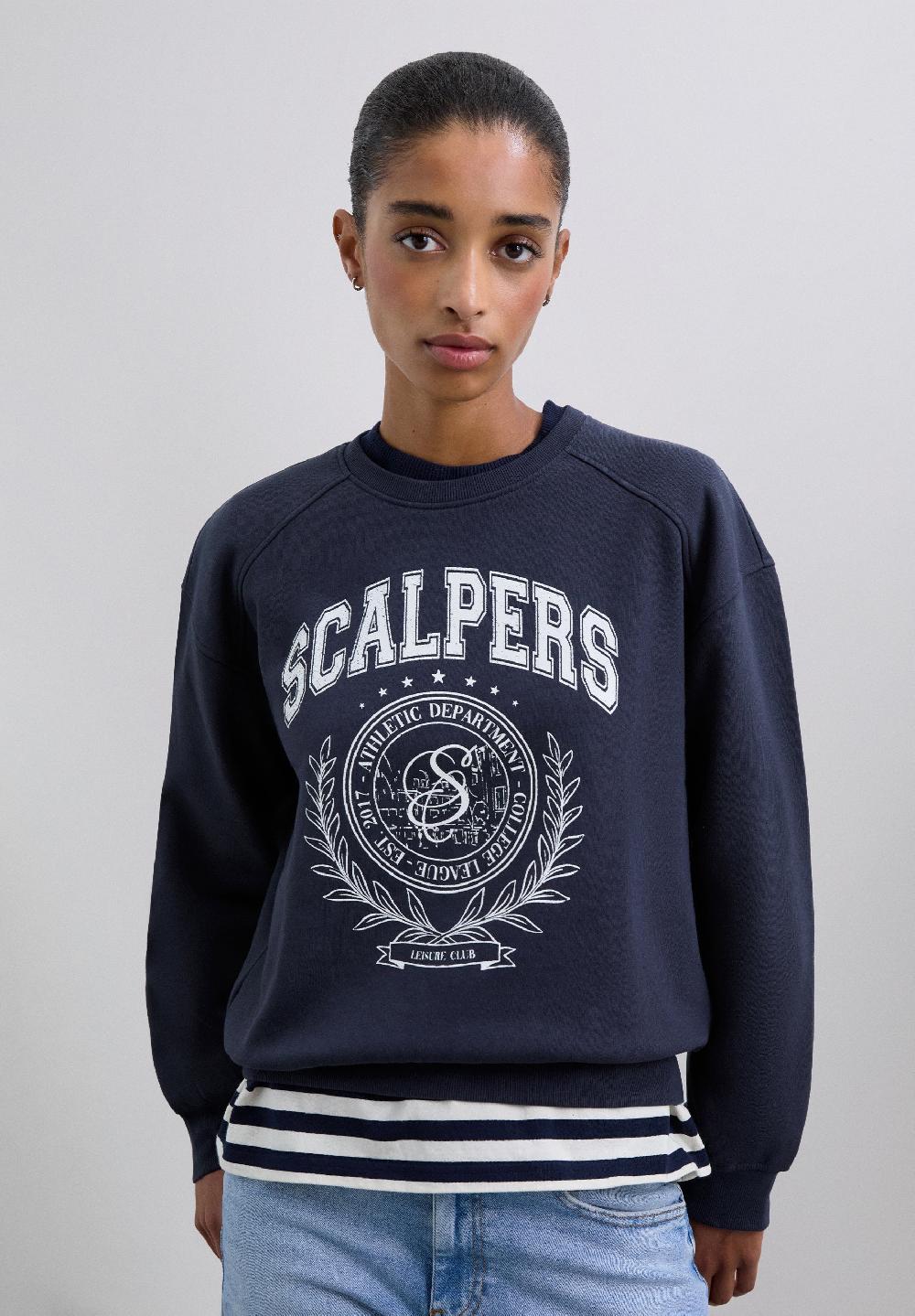 Scalpers STRIPED COLLAGE PRINT SWEATSHIRT NAVY