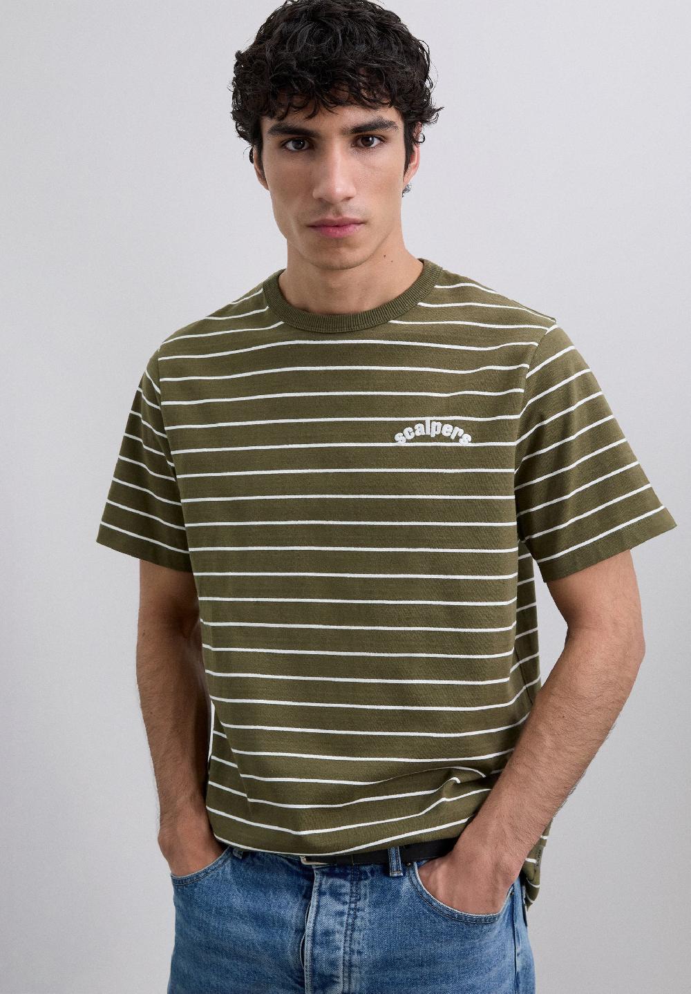 Scalpers STRIPED LOGO PRINT T-SHIRT KHAKI