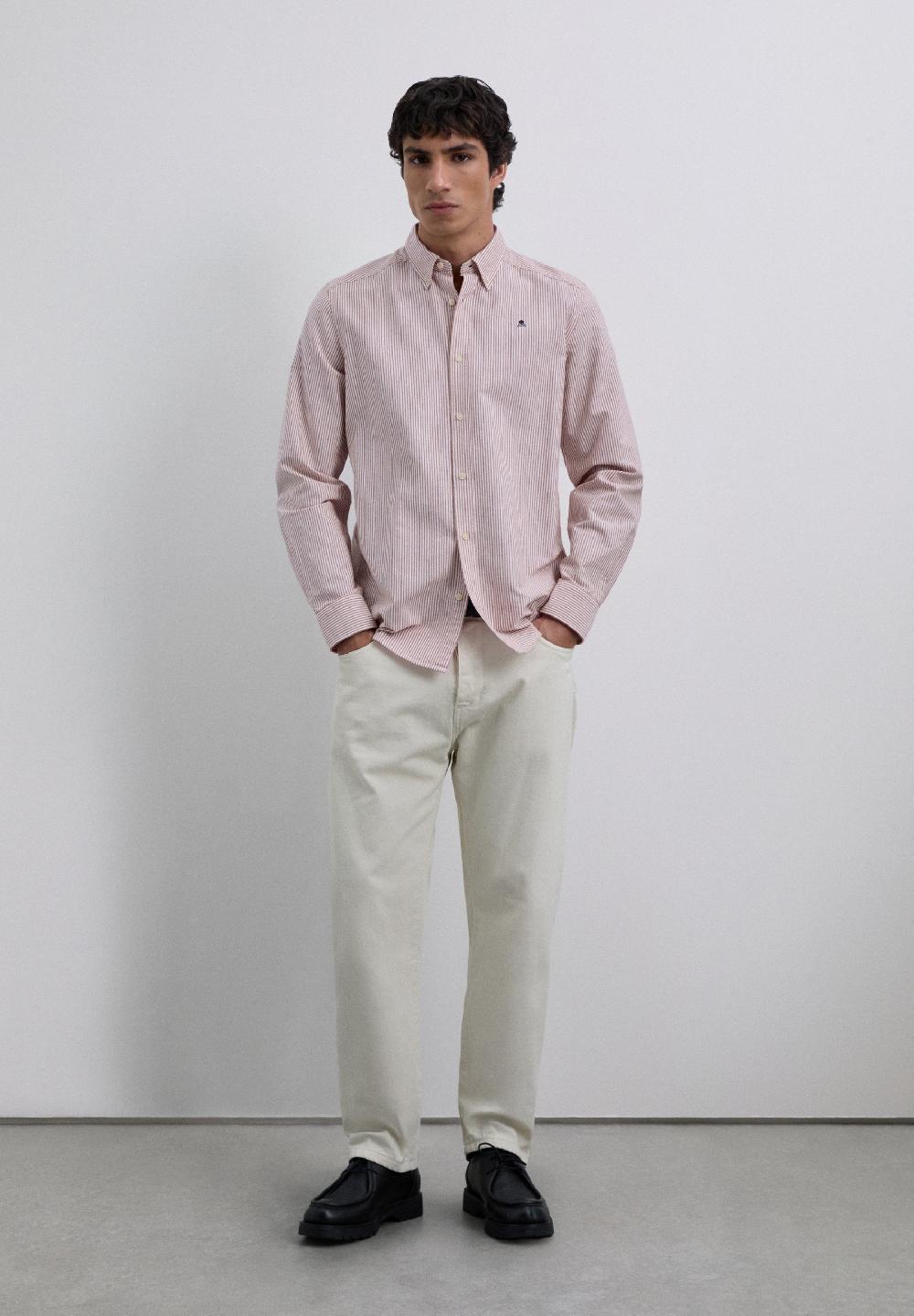 scalpers STRIPED OXFORD SHIRT BURGUNDY STRIPES