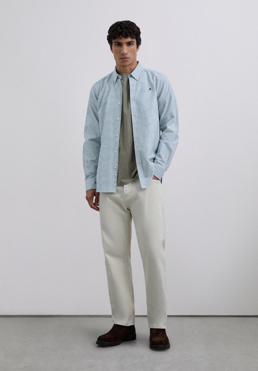 Scalpers STRIPED OXFORD SHIRT GREEN STRIPES