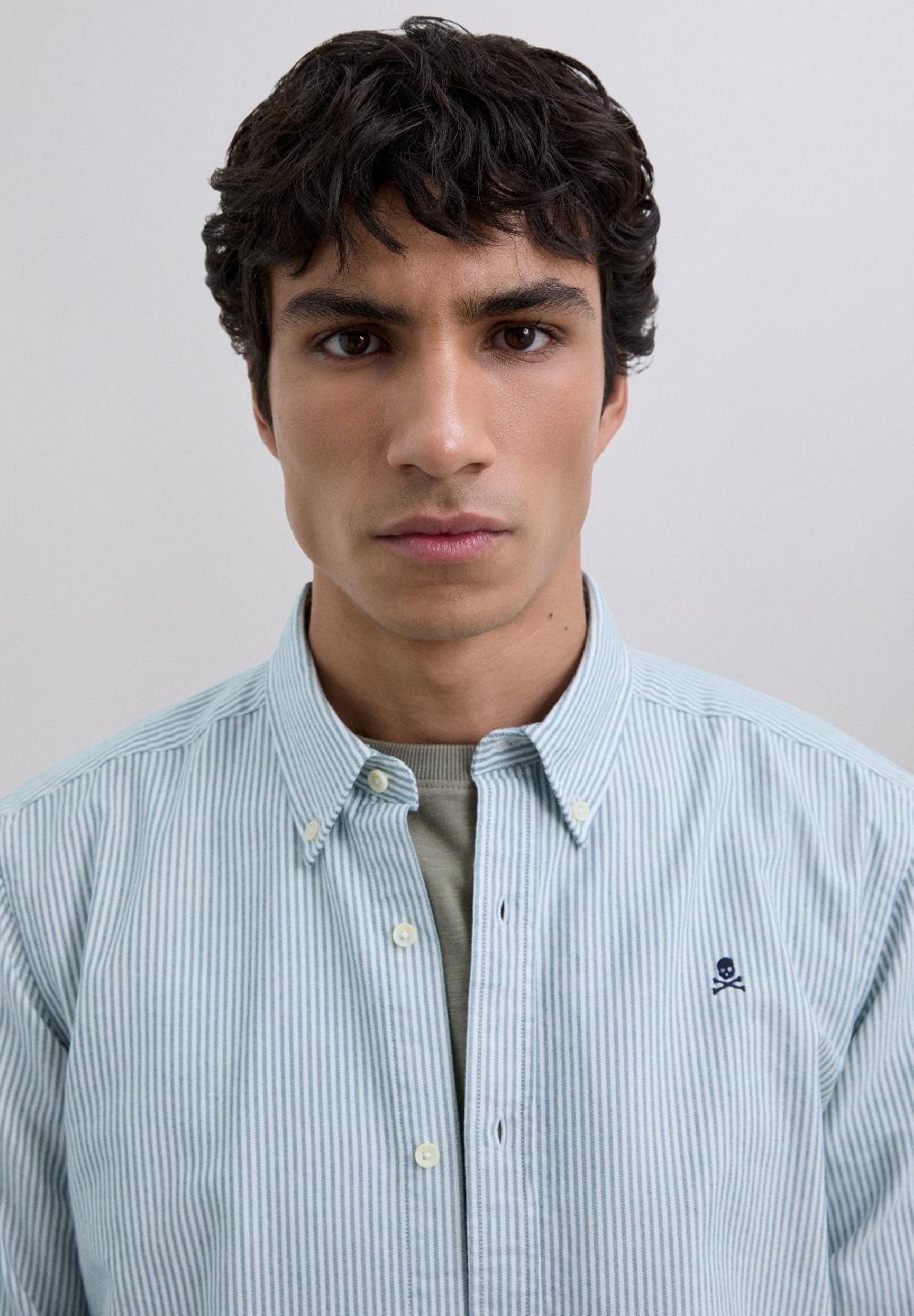 Scalpers STRIPED OXFORD SHIRT GREEN STRIPES