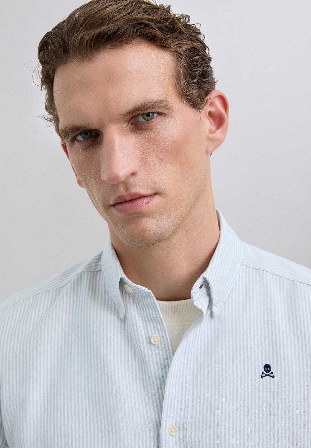 Scalpers STRIPED OXFORD SHIRT LIGHT KHAKI STRIPES