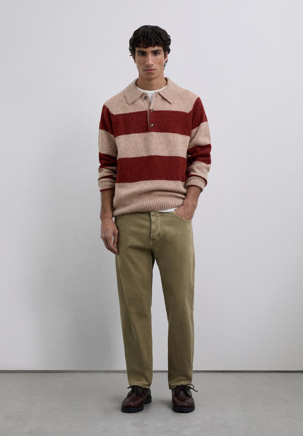 Scalpers STRIPED POLO SWEATER TERRACOTTA
