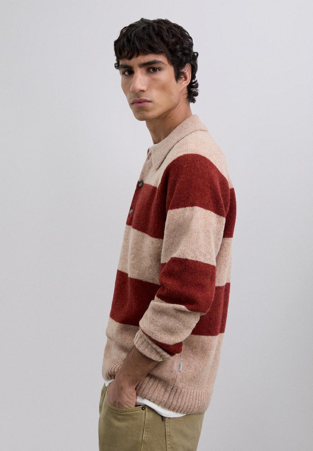 Scalpers STRIPED POLO SWEATER TERRACOTTA
