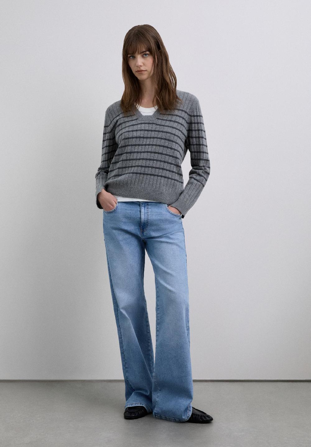 Scalpers STRIPED RIBBED SWEATER GREY STRIPES