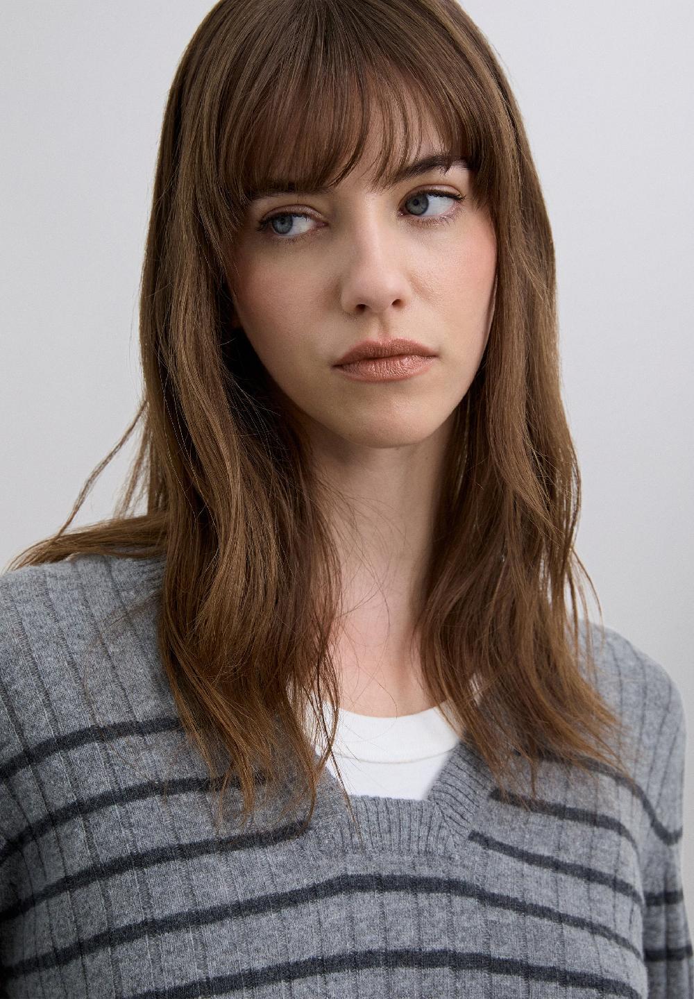 Scalpers STRIPED RIBBED SWEATER GREY STRIPES