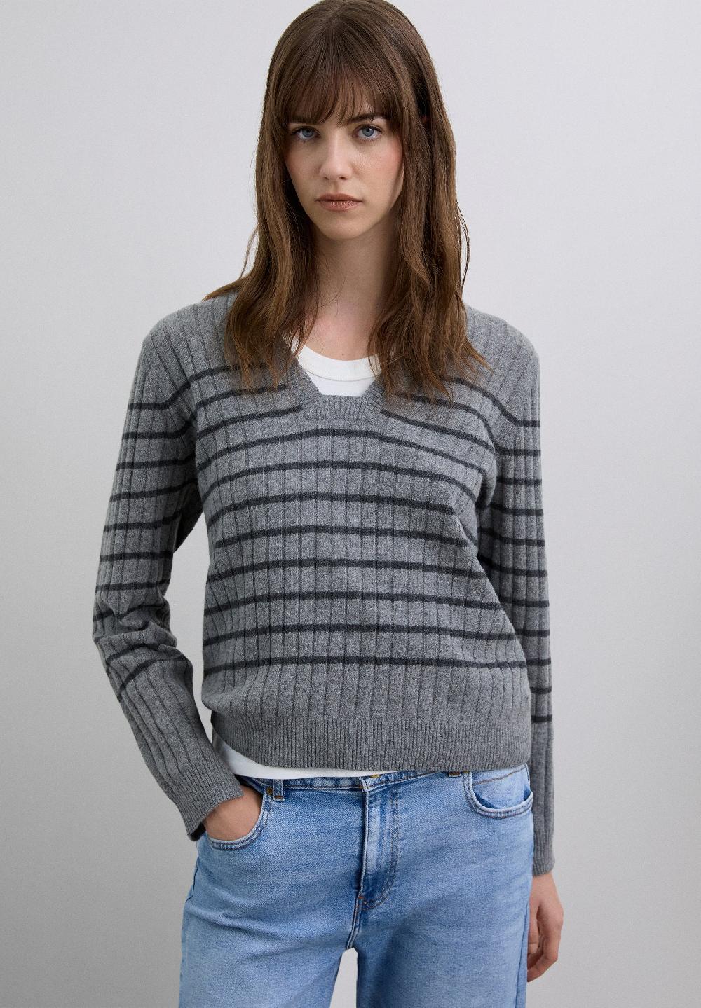 scalpers STRIPED RIBBED SWEATER GREY STRIPES