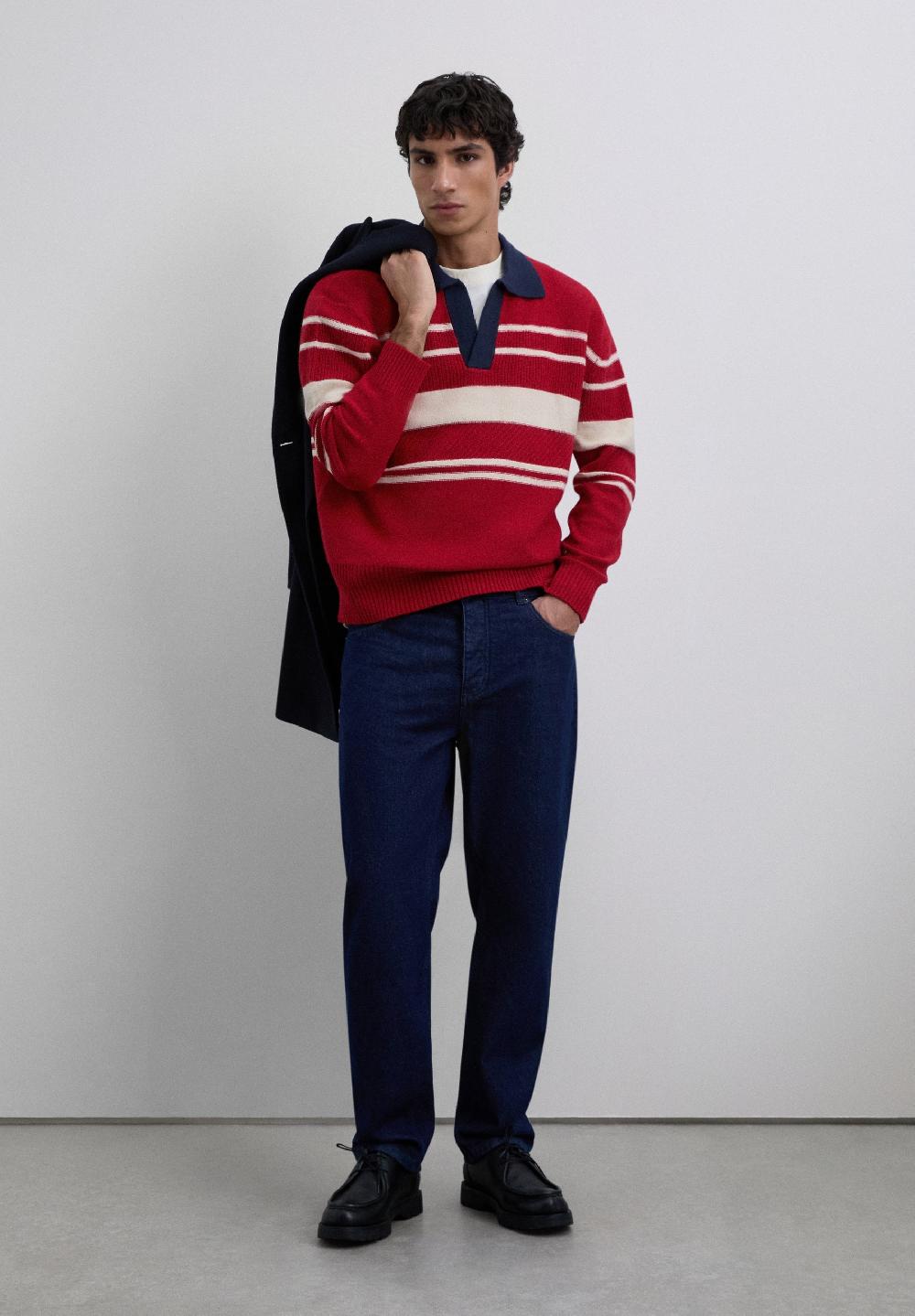 Scalpers STRIPED WOOL POLO SHIRT SWEATER RED