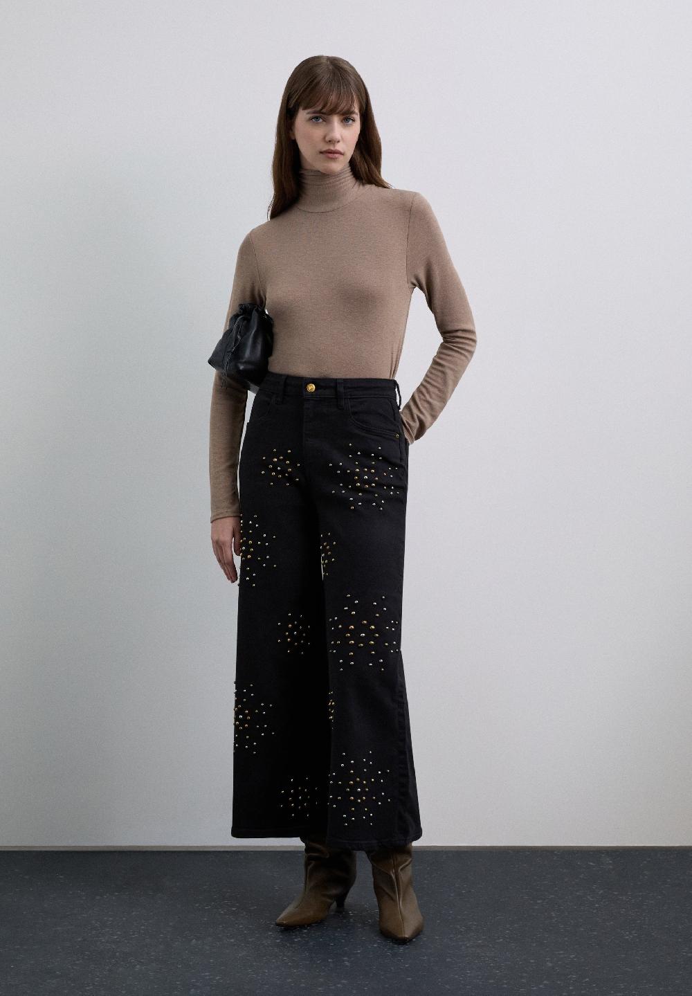 Scalpers STUDDED CULOTTE JEANS BLACK