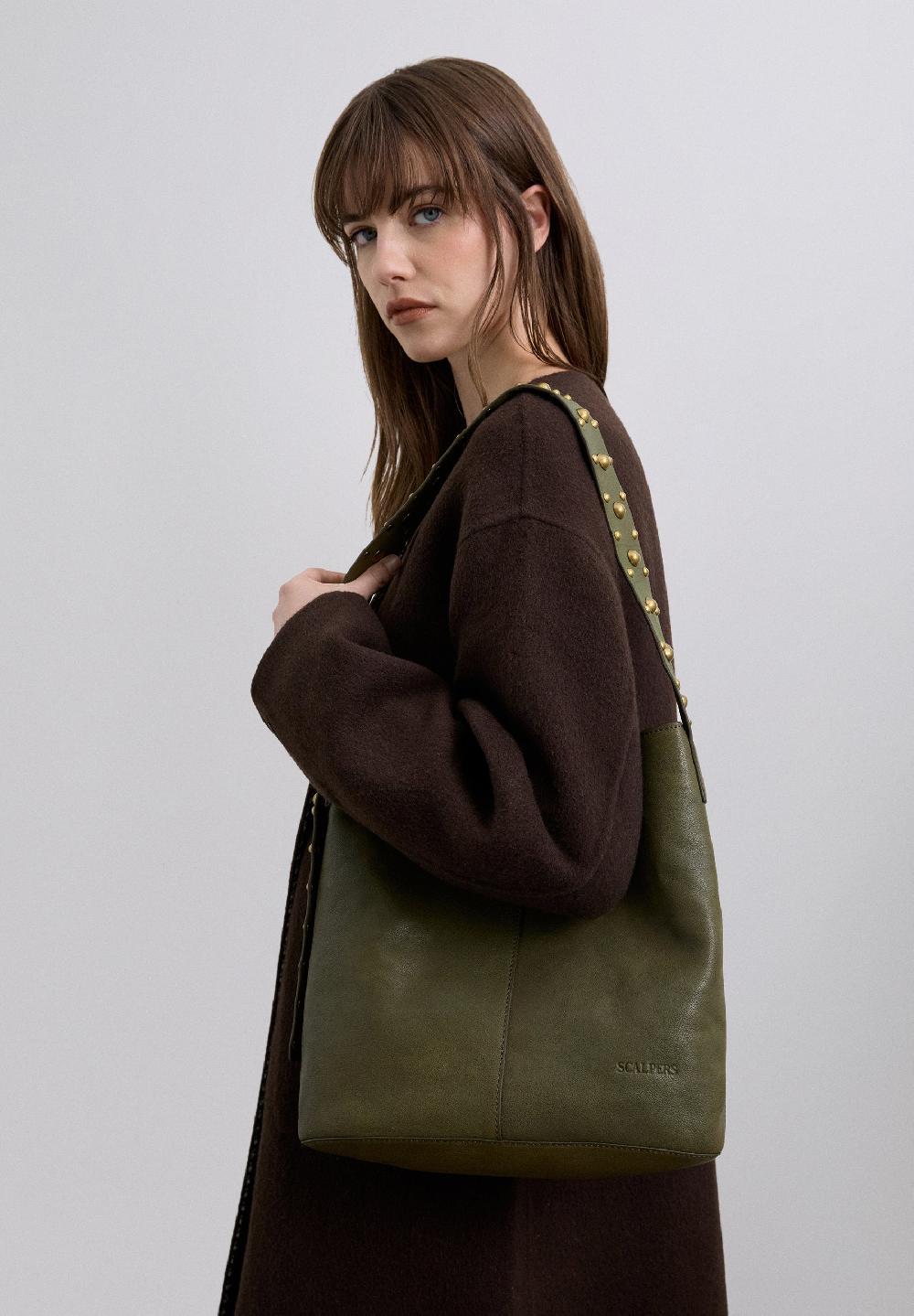 scalpers STUDDED LEATHER BAG KHAKI