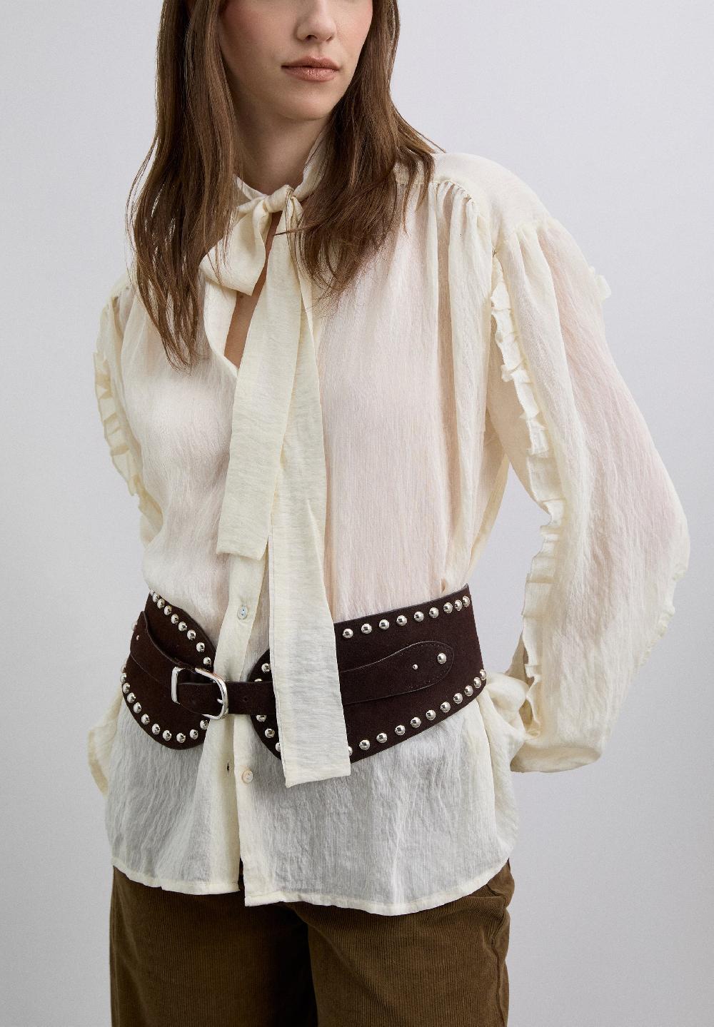 Scalpers STUDDED SUEDE SASH BELT BROWN