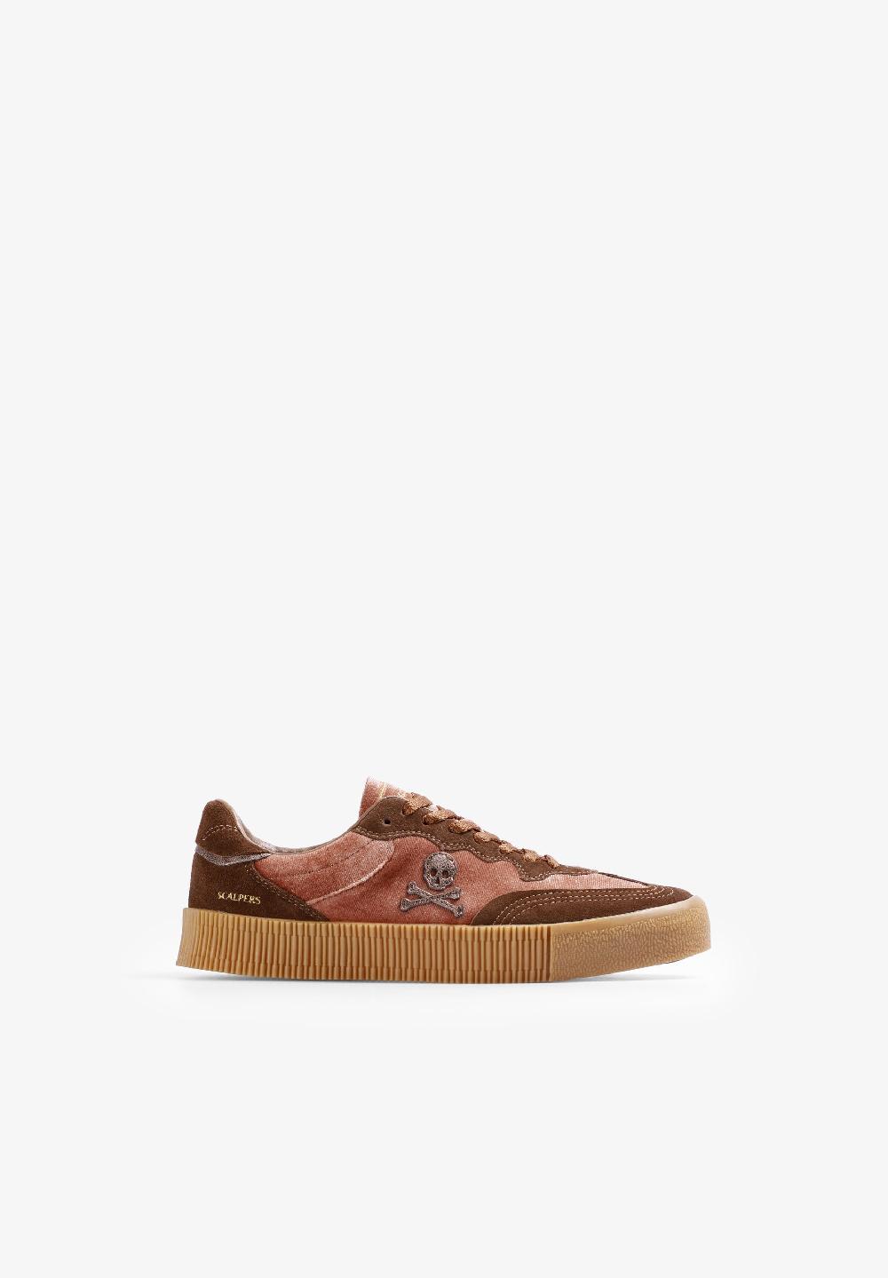 Scalpers SUEDE SNEAKERS WITH SKULL CARAMEL