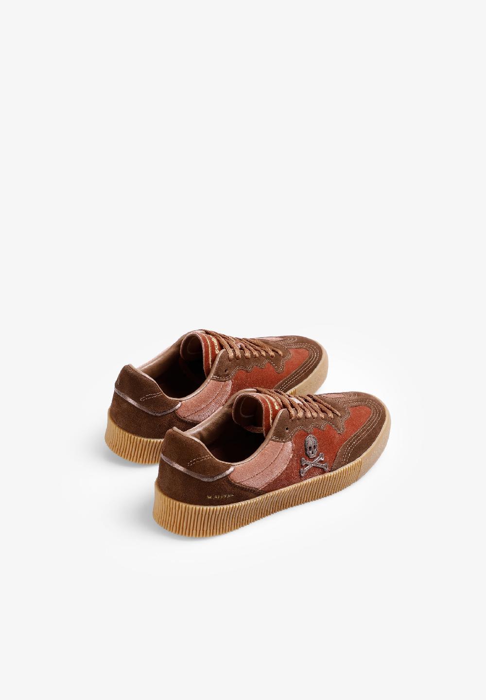 Scalpers SUEDE SNEAKERS WITH SKULL CARAMEL