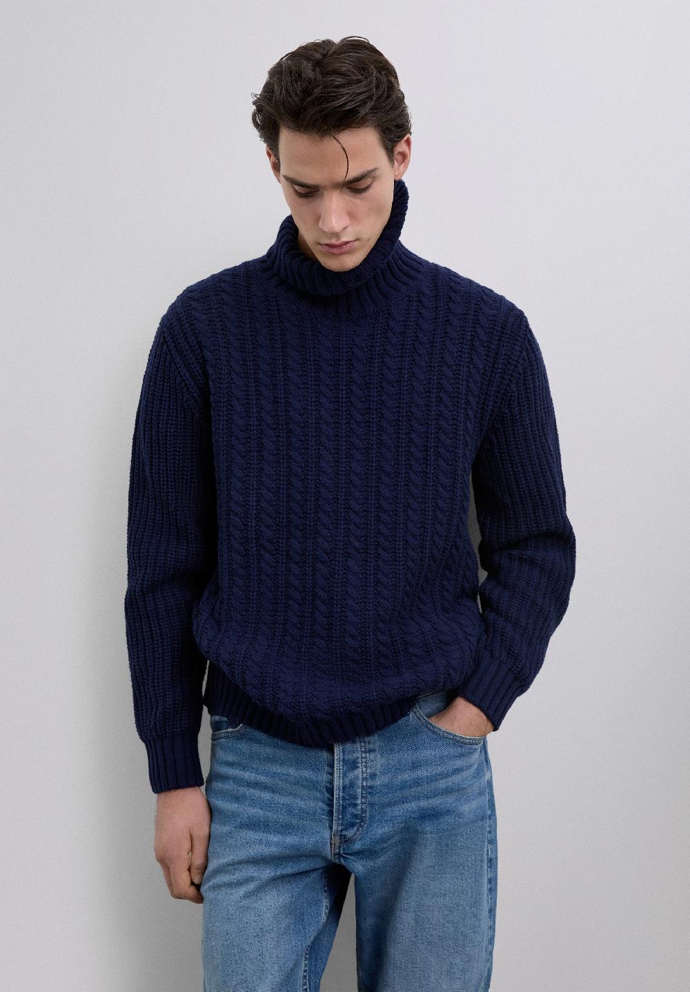 Scalpers SWEATER WITH BRAIDED HIGH COLLAR NAVY