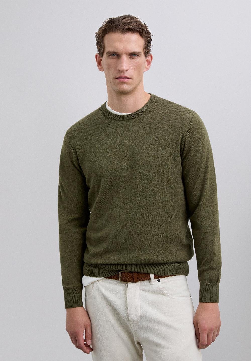 Scalpers SWEATER WITH EMBROIDERED SKULL KHAKI