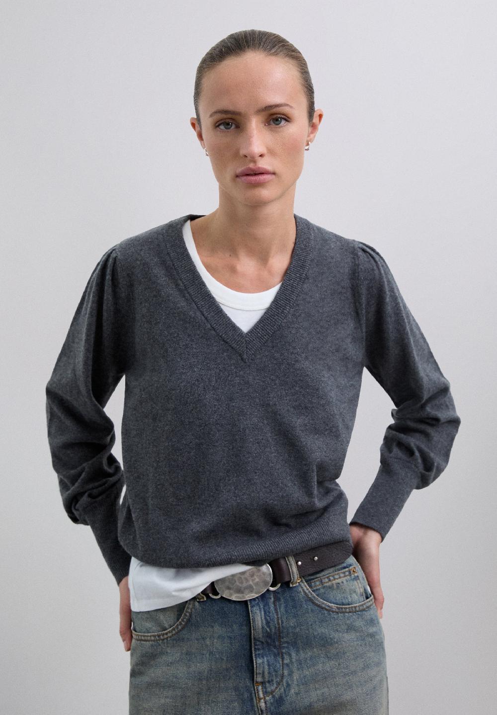 Scalpers SWEATER WITH PUFFED SLEEVES GREY MELANGE
