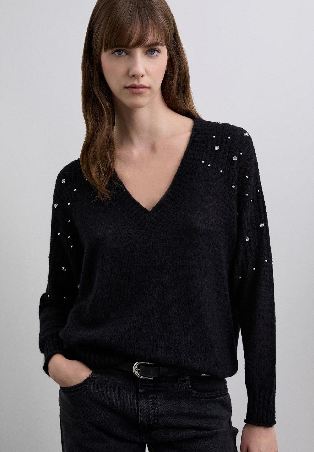 Scalpers SWEATER WITH STUDS DETAIL BLACK