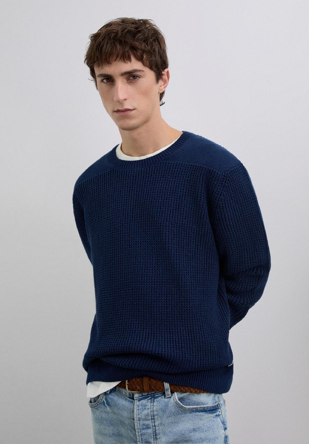 Scalpers SWEATER WITH TEXTURED LOGO NAVY