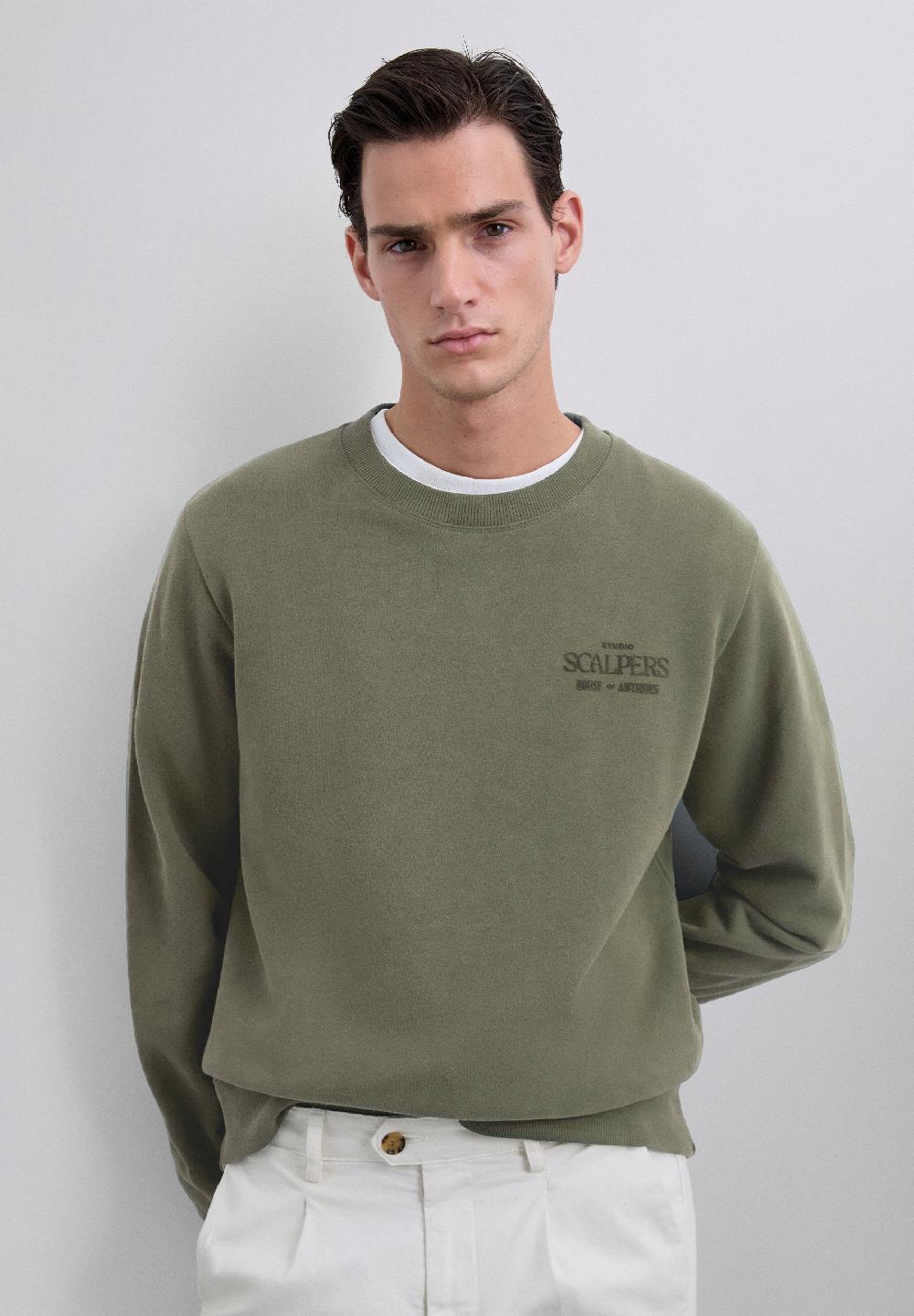 Scalpers SWEATSHIRT WITH LOGO PRINT KHAKI