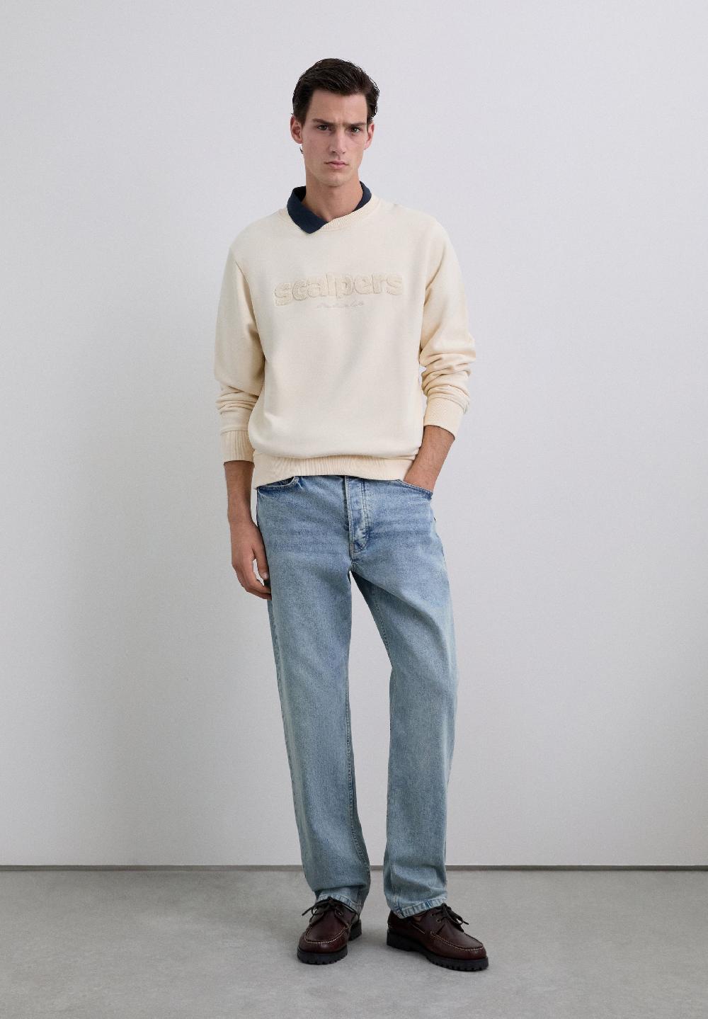 Scalpers SWEATSHIRT WITH RAISED LOGO BEIGE