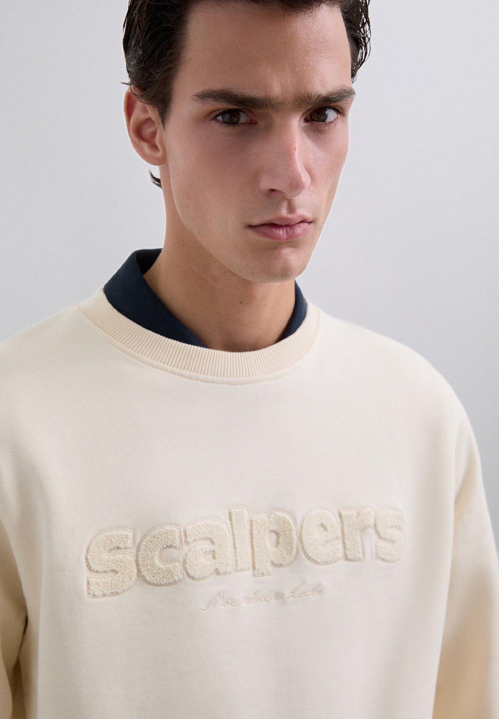 Scalpers SWEATSHIRT WITH RAISED LOGO BEIGE