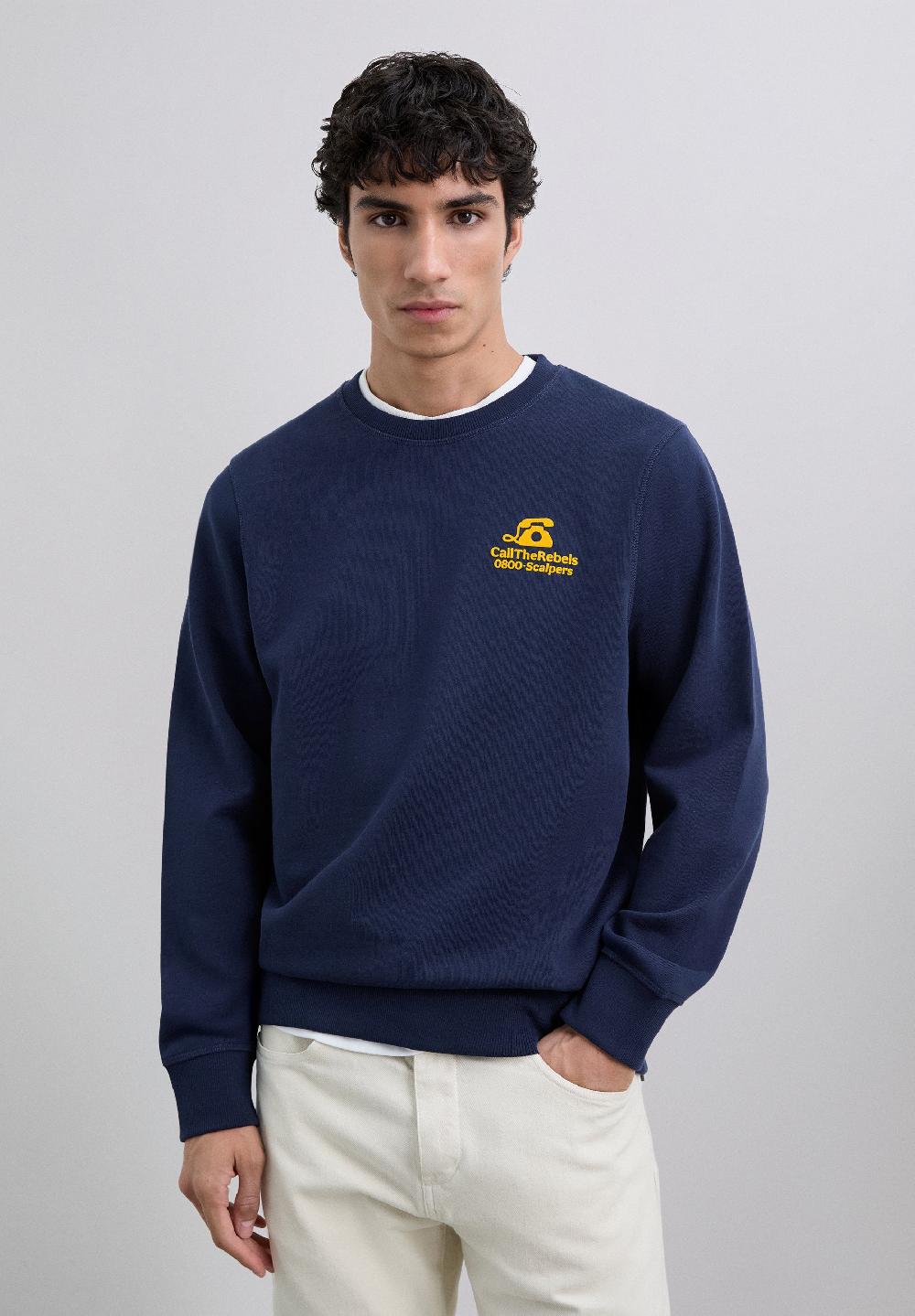 Scalpers SWEATSHIRT WITH RAISED LOGO DARK NAVY