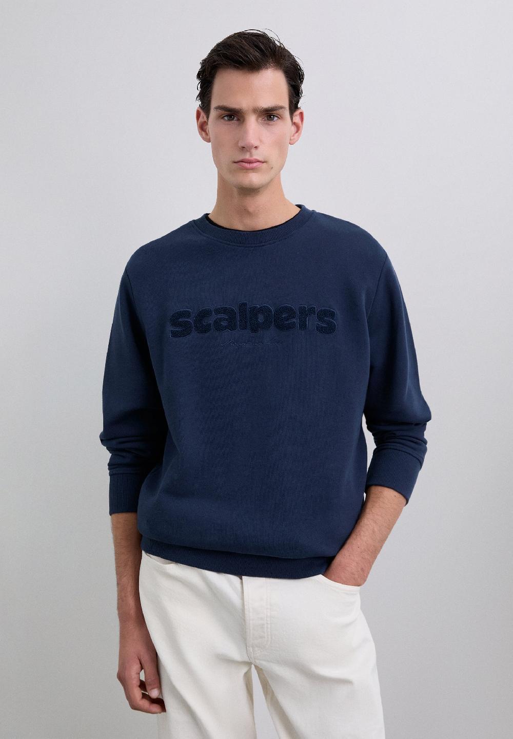 Scalpers SWEATSHIRT WITH RAISED LOGO NAVY