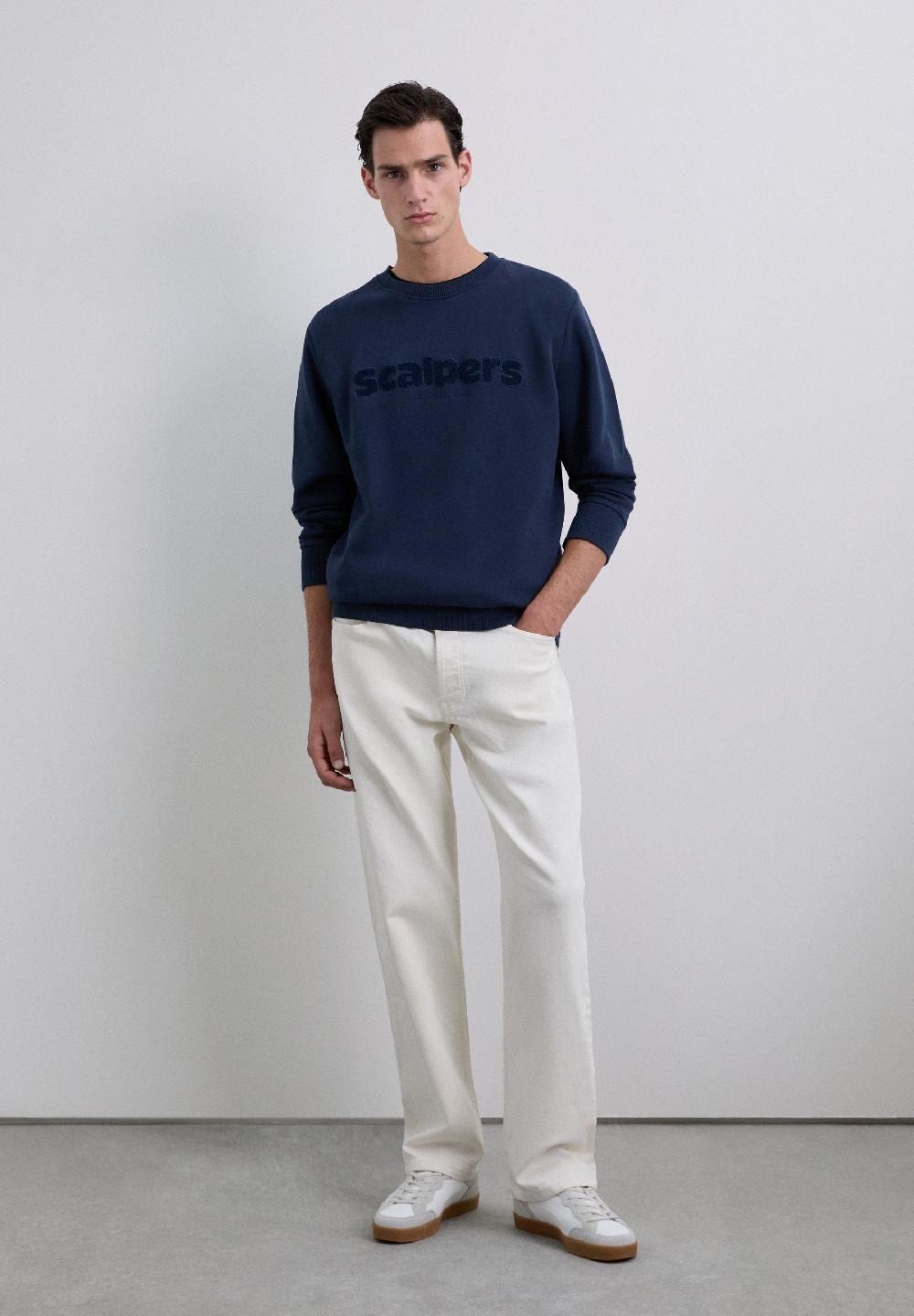 Scalpers SWEATSHIRT WITH RAISED LOGO NAVY