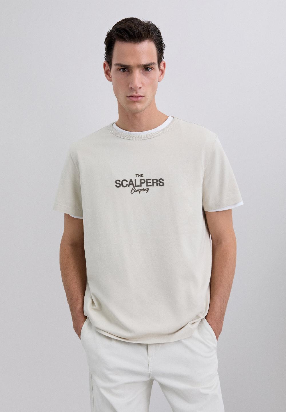 Scalpers T-SHIRT WITH FRONT LOGO LIGHT GREY