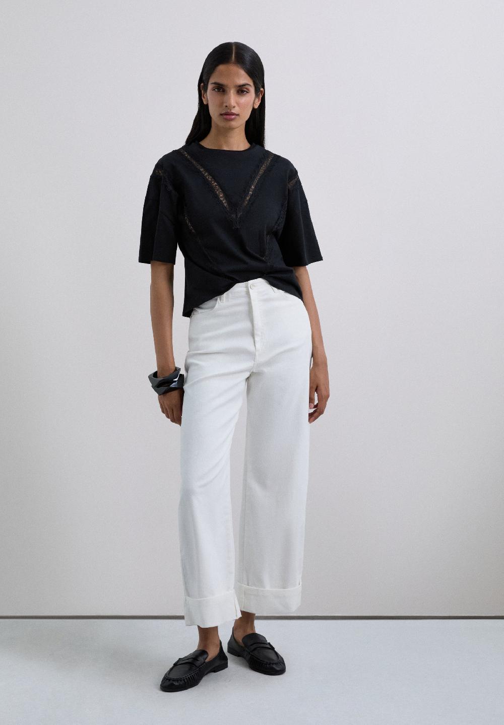 Scalpers T-SHIRT WITH LACE DETAIL BLACK