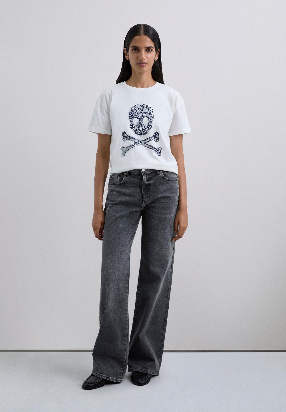 Scalpers T-SHIRT WITH SKULL PRINT LOGO ECRU