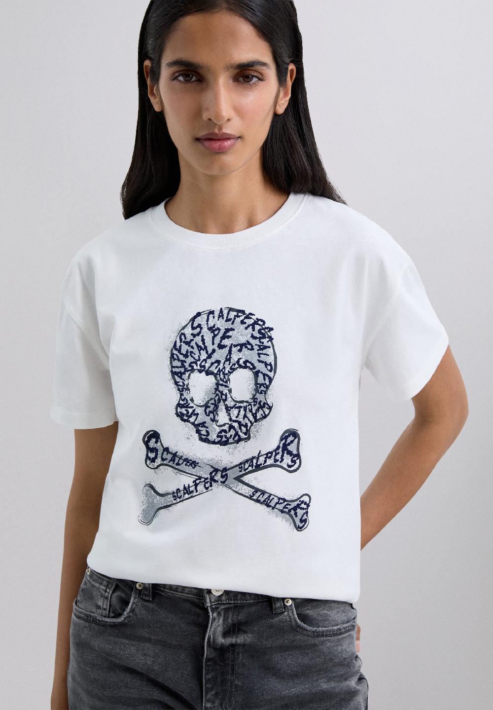 scalpers T-SHIRT WITH SKULL PRINT LOGO ECRU