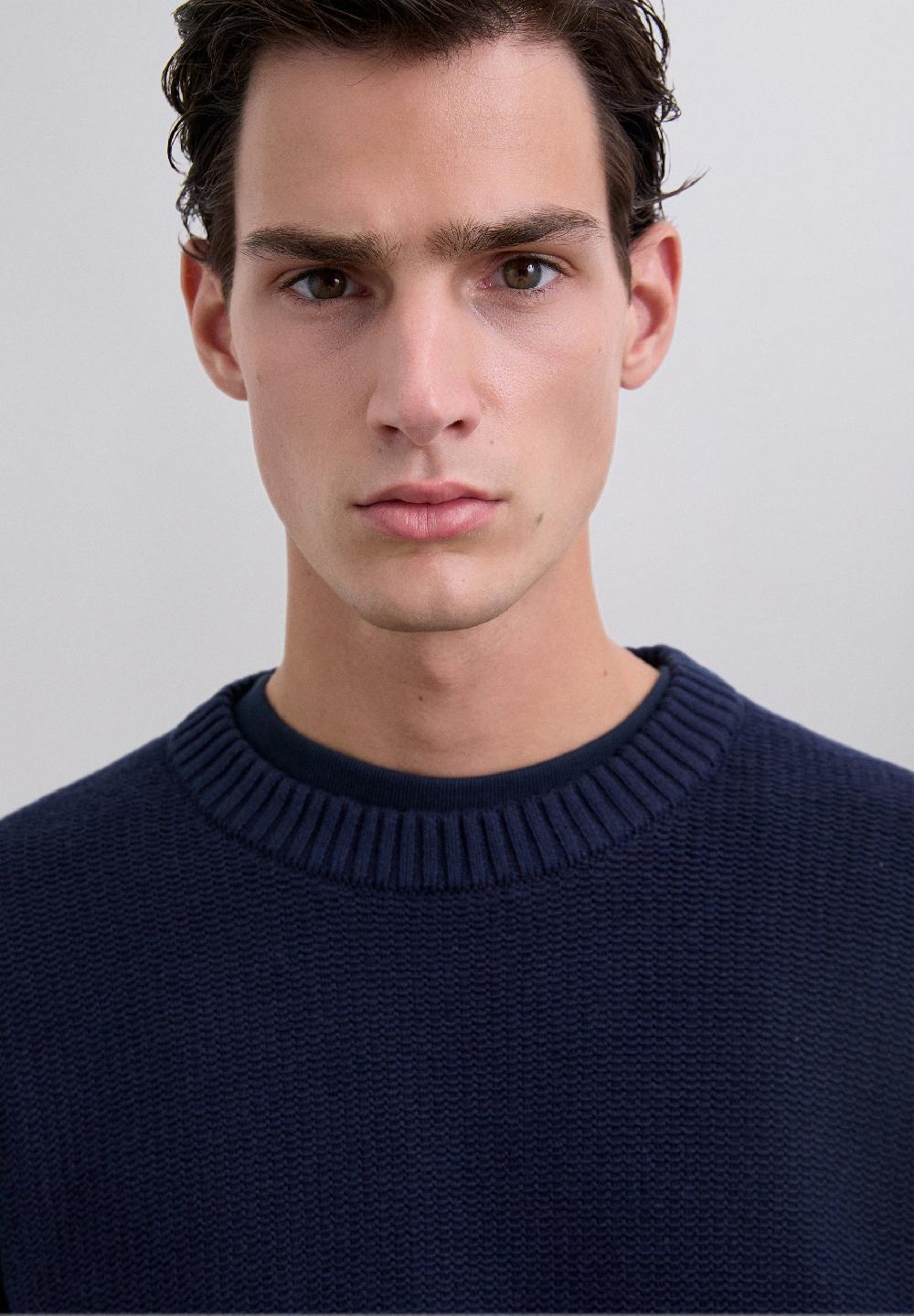 Scalpers TEXTURED KNIT SWEATER NAVY