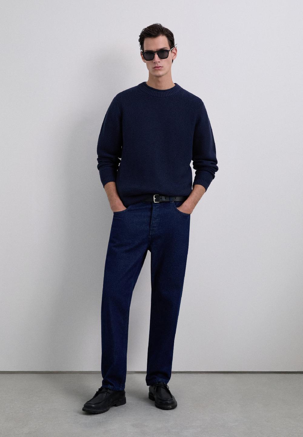 Scalpers TEXTURED KNIT SWEATER NAVY