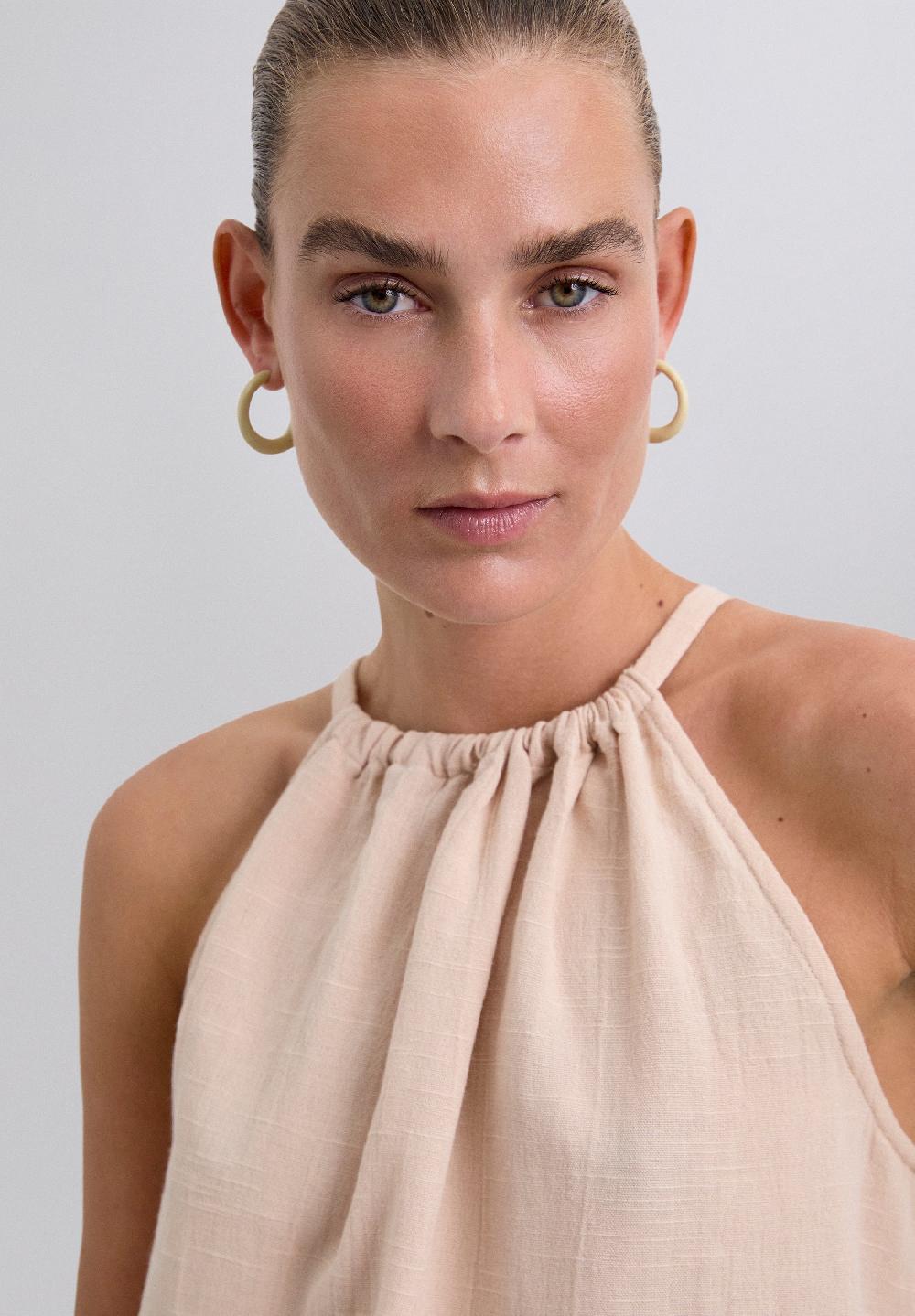 Scalpers TOP WITH FRINGED DETAIL NATURAL