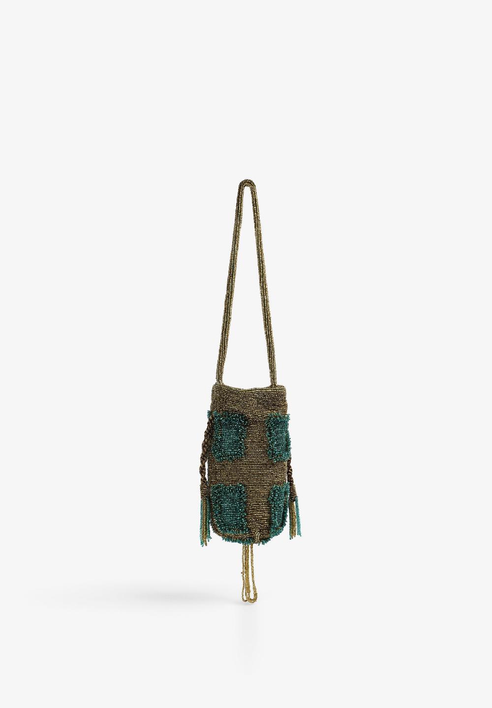 Scalpers TWO-TONE BEADED BAG GREEN/GOLD