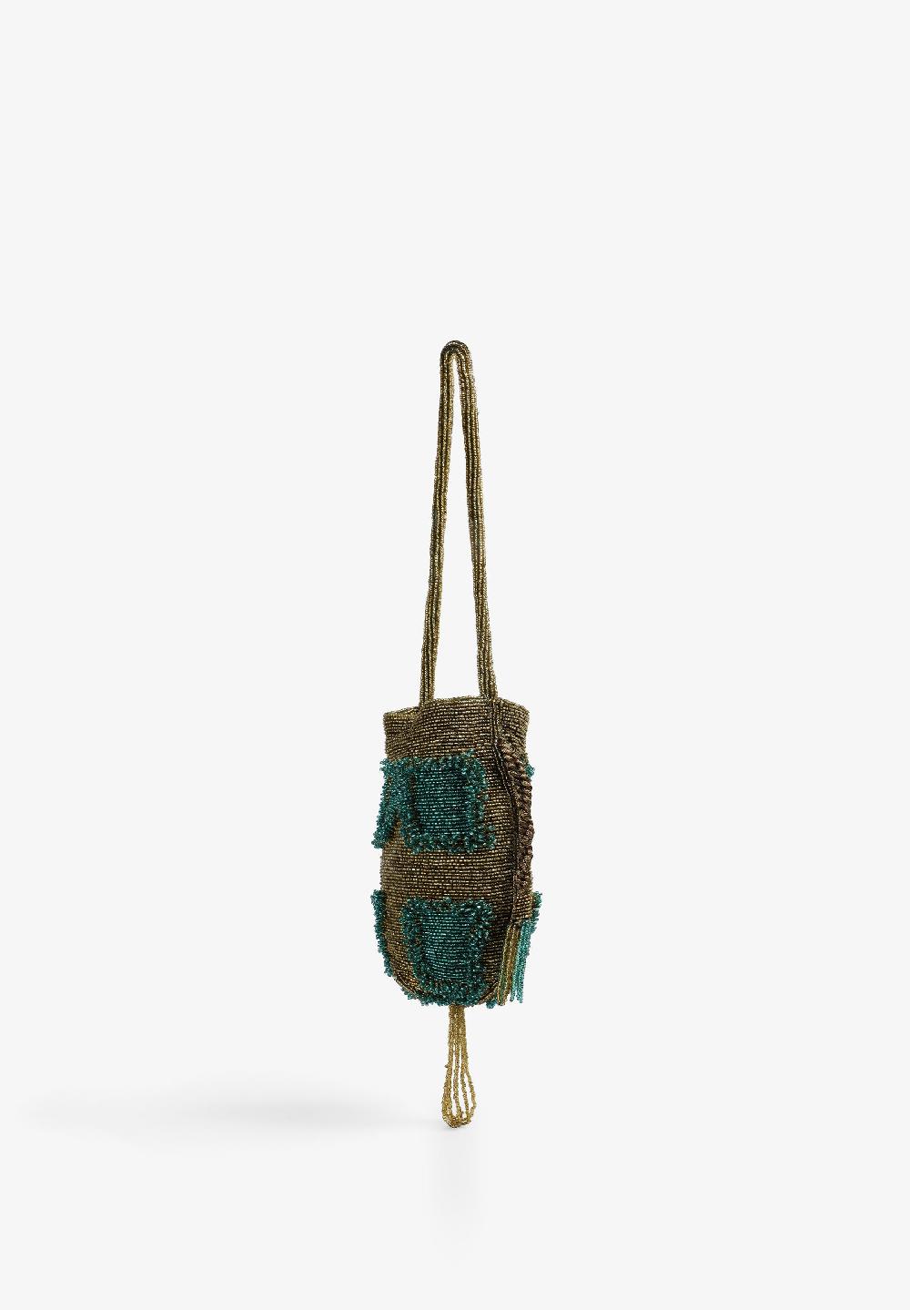 Scalpers TWO-TONE BEADED BAG GREEN/GOLD