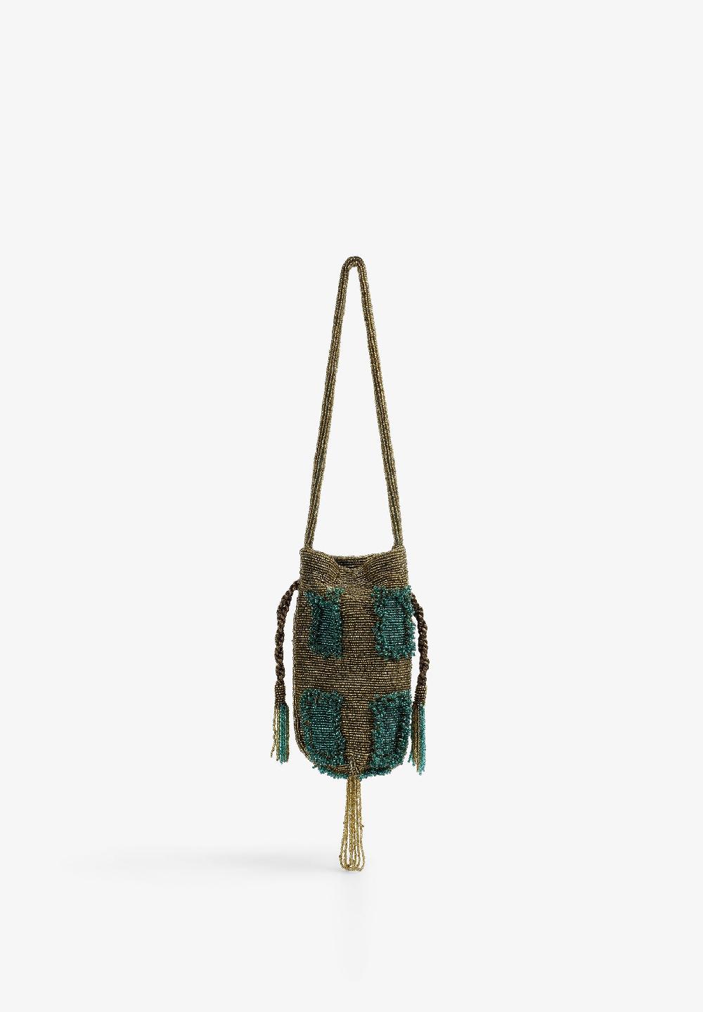 scalpers TWO-TONE BEADED BAG GREEN/GOLD
