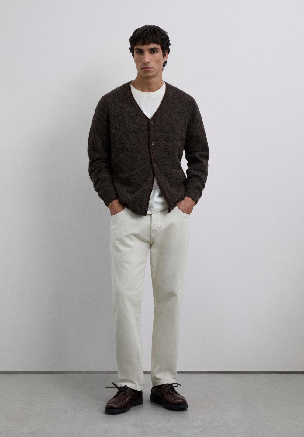 Scalpers V-NECK ALPACA CARDIGAN BROWN