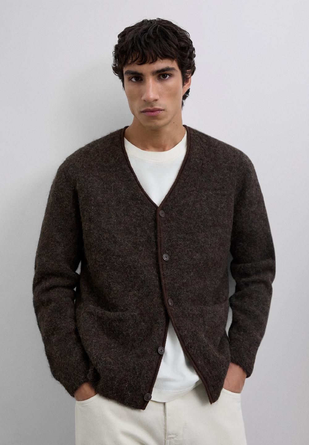 Scalpers V-NECK ALPACA CARDIGAN BROWN
