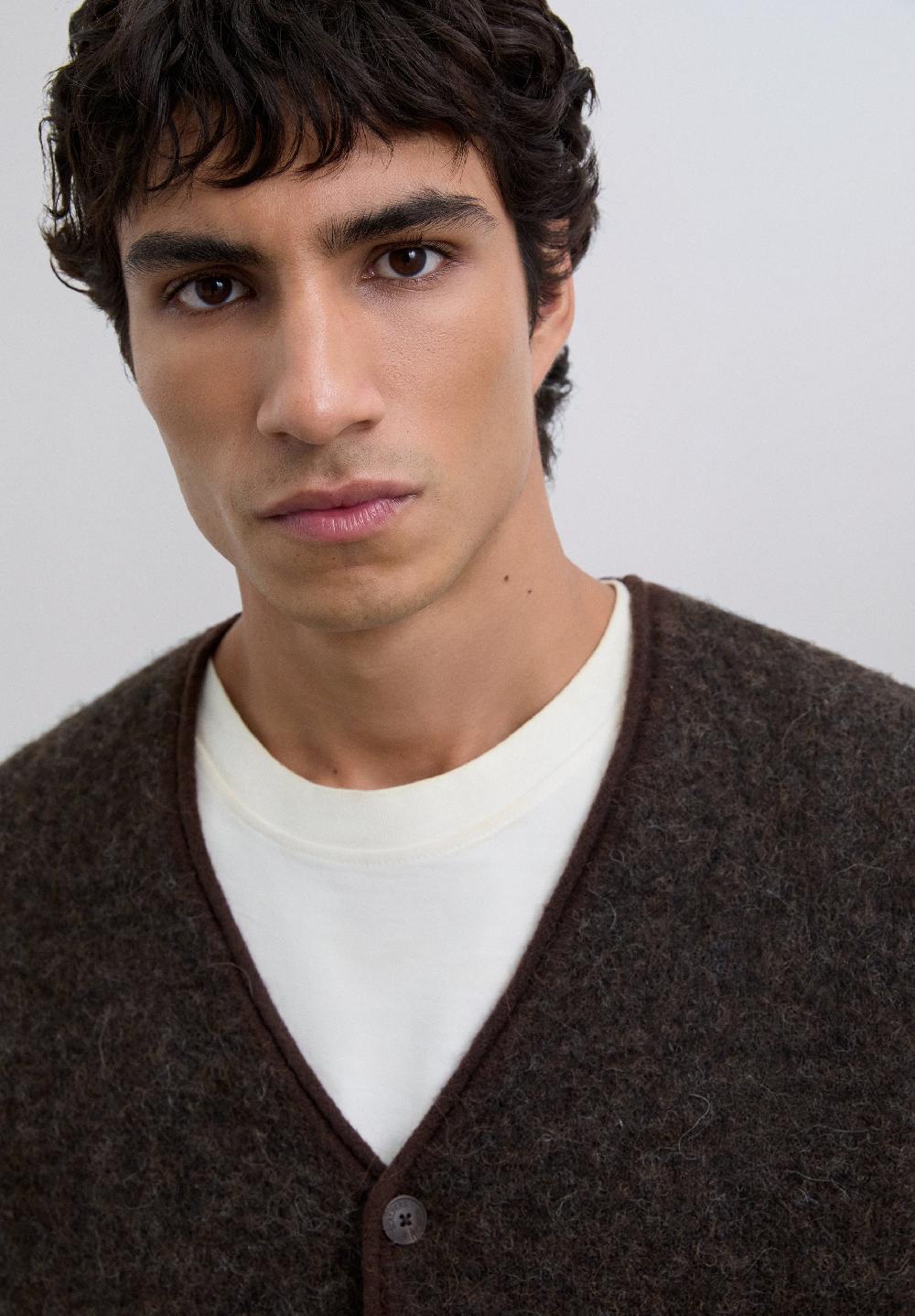 Scalpers V-NECK ALPACA CARDIGAN BROWN