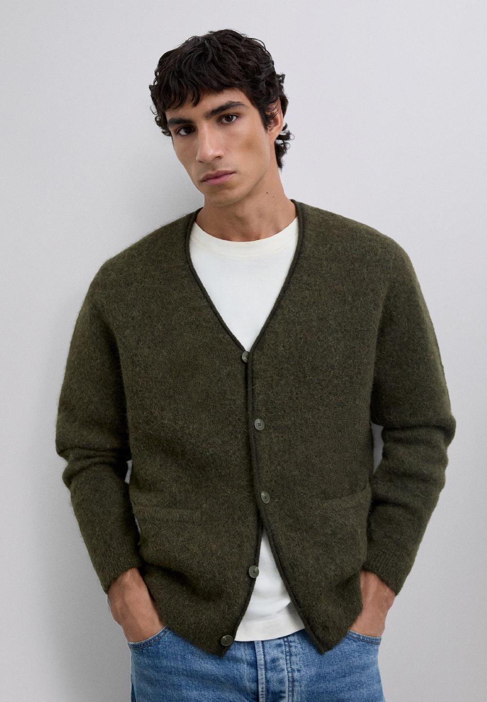 Scalpers V-NECK ALPACA CARDIGAN KHAKI