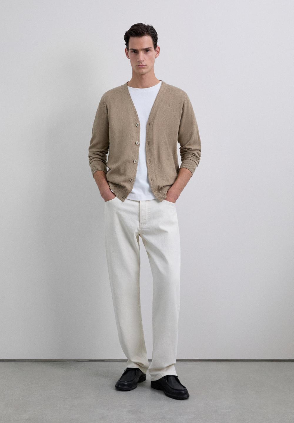 Scalpers V-NECK CARDIGAN WITH SKULL CAMEL