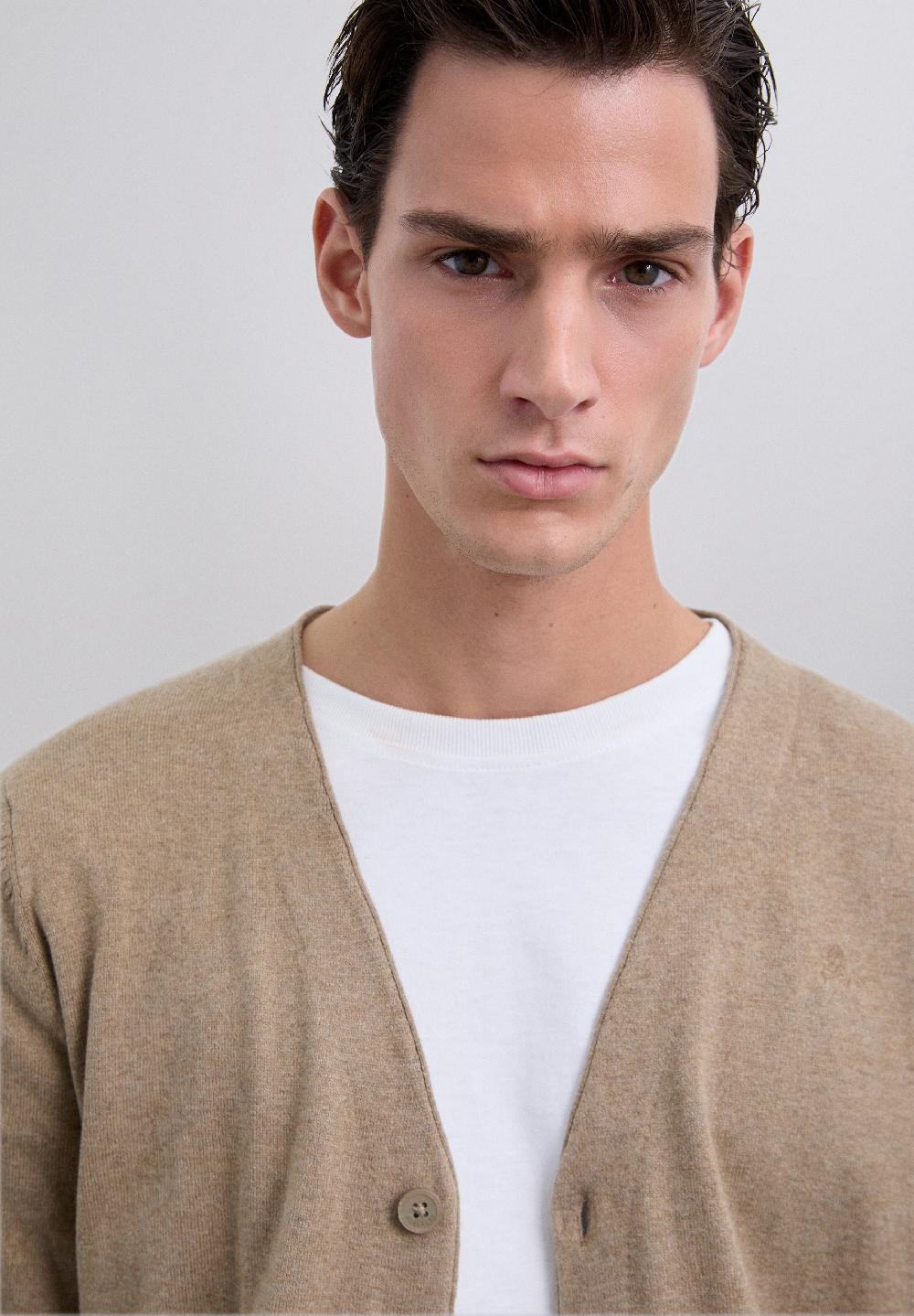 Scalpers V-NECK CARDIGAN WITH SKULL CAMEL
